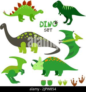 Ensemble de dinosaures mignon. Collection de dessins animés et de dinosaures. Illustration vectorielle Illustration de Vecteur