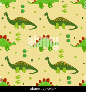 Joli motif sans coutures dinosaures. Arrière-plan vectoriel avec dessins animés dinosaures. Motif enfants Illustration de Vecteur