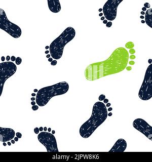 Le pied imprime un motif sans couture. Arrière-plan vectoriel avec des empreintes de pied en noir et vert Illustration de Vecteur