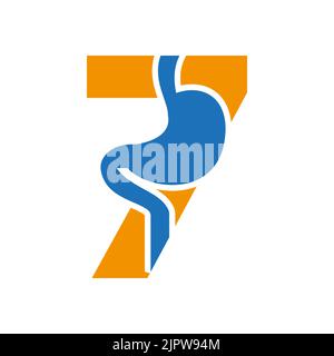 Lettre 7 logo minimum d'estomac Design for Medical and Healthcare Symbol Vector Template Illustration de Vecteur