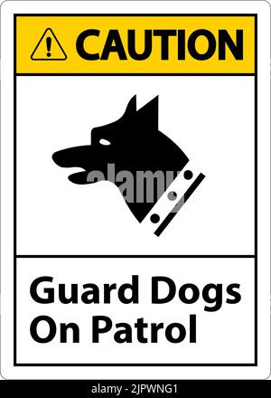 Attention symbole chiens de patrouille affiche sur fond blanc Illustration de Vecteur