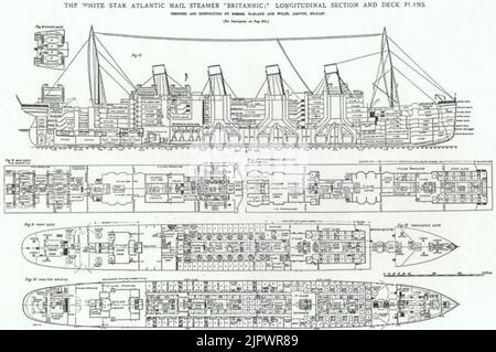 La White Star Navire Postal Atlantique Britannic (plans de ponts) Banque D'Images