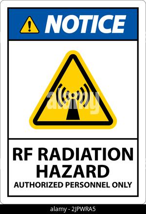 Avis danger de rayonnement RF autorisé uniquement panneau sur fond blanc Illustration de Vecteur