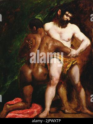 The Wrestlers par William Etty Banque D'Images