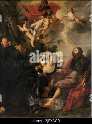 Theodoor Rombouts - Saint Augustin d'Hippone lave les pieds du Christ Banque D'Images