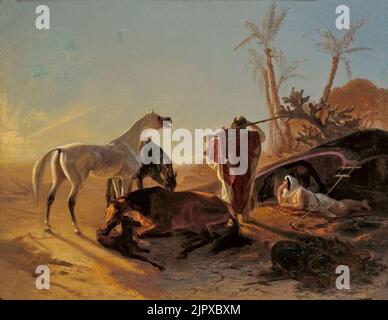 Theodor Horschelt. Rastendes Beduinenpaar Araberpferden mit. 1853 Banque D'Images