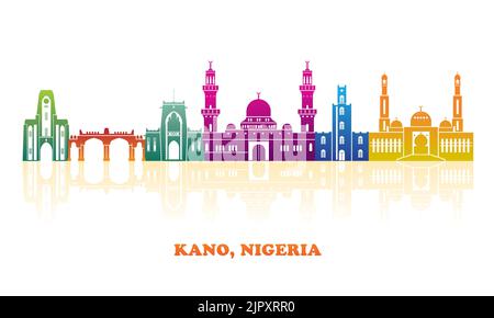 Colorfull Skyline panorama de la ville de Kano, Nigeria - illustration vectorielle Illustration de Vecteur