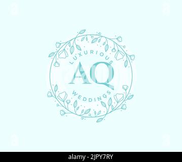 AQ initiales lettre mariage monogramme logos modèle, dessin à la main moderne minimalistes et modèles floraux pour cartes d'invitation, Save the Date, élégant Illustration de Vecteur