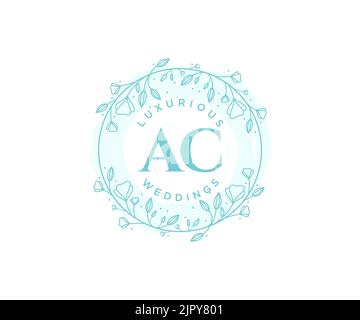 AC initiales lettre mariage monogramme logos modèle, dessin à la main moderne minimaliste et modèles floraux pour cartes d'invitation, Save the Date, élégant Illustration de Vecteur