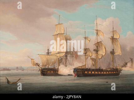 Thomas Whitcombe - HMS Crescent, sous le commandement du capitaine James Saumarez, capturant la frégate française Réunion au large de Cherbourg, 20 octobre 1793 CSK 2017 Banque D'Images