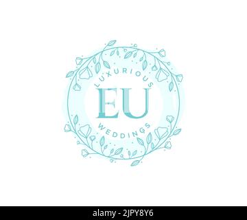 Lettre initiale de l'UE modèle de logos de monogramme de mariage, modèles minimalistes et floraux dessinés à la main pour cartes d'invitation, Save the Date, élégant Illustration de Vecteur