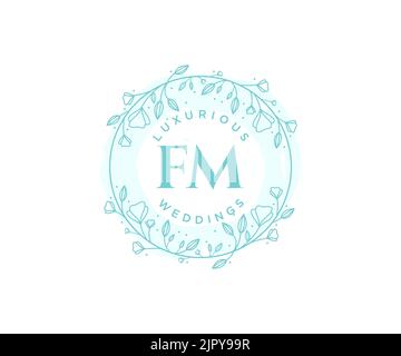 FM initiales lettre mariage monogramme logos modèle, dessin à la main moderne minimaliste et modèles floraux pour cartes d'invitation, Save the Date, élégant Illustration de Vecteur