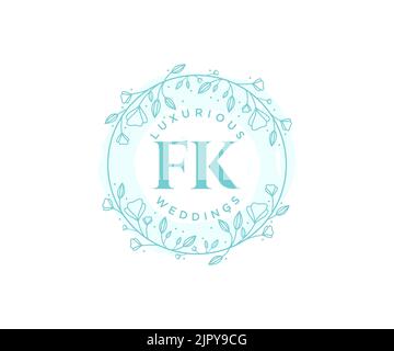 FK initiales lettre mariage monogramme logos modèle, dessin à la main moderne minimaliste et modèles floraux pour cartes d'invitation, Save the Date, élégant Illustration de Vecteur