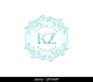 KZ initiales lettre mariage monogramme logos modèle, dessin à la main moderne minimalistes et modèles floraux pour cartes d'invitation, Enregistrer la date, élégant Illustration de Vecteur