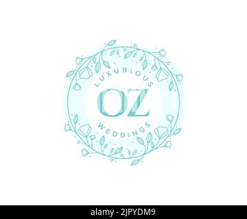 OZ initiales lettre mariage monogramme logos modèle, dessin à la main moderne minimalistes et modèles floraux pour cartes d'invitation, Save the Date, élégant Illustration de Vecteur