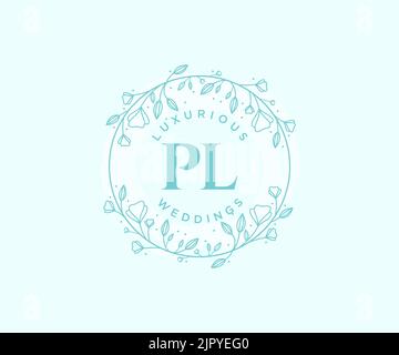 PL initiales lettre mariage monogramme logos modèle, dessin à la main moderne minimalistes et modèles floraux pour cartes d'invitation, Save the Date, élégant Illustration de Vecteur