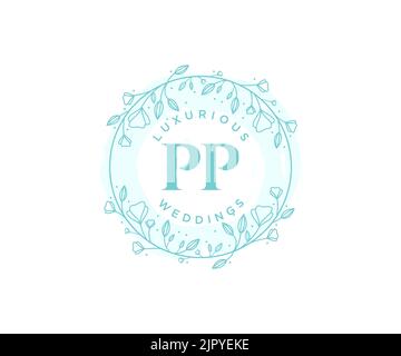 PP initiales lettre mariage monogramme logos modèle, dessin à la main moderne minimalistes et modèles floraux pour cartes d'invitation, Save the Date, élégant Illustration de Vecteur