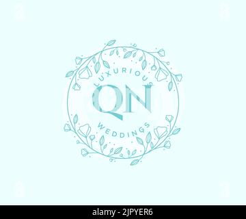 QN initiales lettre mariage monogramme logos modèle, dessin à la main moderne minimalistes et modèles floraux pour cartes d'invitation, Enregistrer la date, élégant Illustration de Vecteur