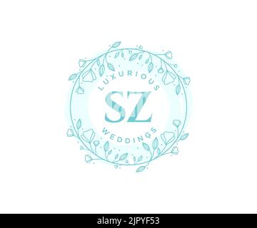 SZ initiales lettre mariage monogramme logos modèle, dessin à la main moderne minimalistes et modèles floraux pour cartes d'invitation, Enregistrer la date, élégant Illustration de Vecteur