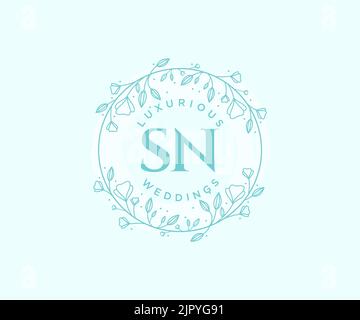 SN initiales lettre mariage monogramme logos modèle, dessin à la main moderne minimalistes et modèles floraux pour cartes d'invitation, Enregistrer la date, élégant Illustration de Vecteur