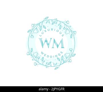 WM initiales lettre mariage monogramme logos modèle, dessin à la main moderne minimalistes et modèles floraux pour cartes d'invitation, Save the Date, élégant Illustration de Vecteur