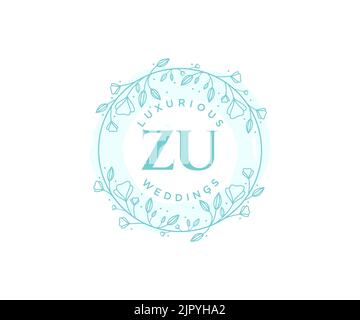 ZU initiales lettre mariage monogramme logos modèle, dessin à la main moderne minimaliste et modèles floraux pour cartes d'invitation, Save the Date, élégant Illustration de Vecteur