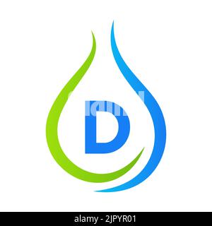Modèle de vecteur de conception du logo de l'eau de la lettre D. Drop. Logo eau minimale Illustration de Vecteur