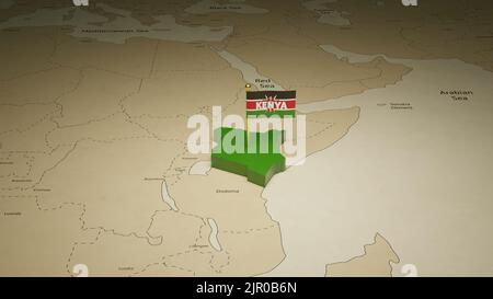 3D carte du Kenya avec concept de célébration de l'indépendance sur le fond du monde. Banque D'Images