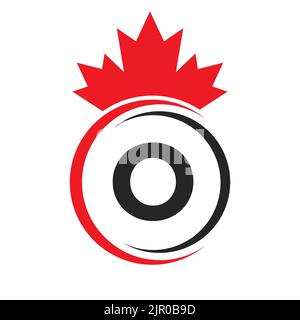 Lettre O modèle de logo feuille d'érable symbole du Canada. Entreprise canadienne minimale, concept de logo d'entreprise avec O Alphabet Vector Illustration de Vecteur