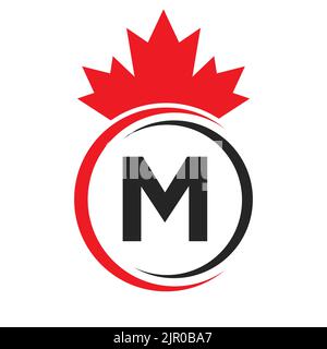 Lettre M modèle de logo Maple Leaf symbole du Canada. Entreprise canadienne minimale, concept de logo d'entreprise avec M Alphabet Vector Illustration de Vecteur
