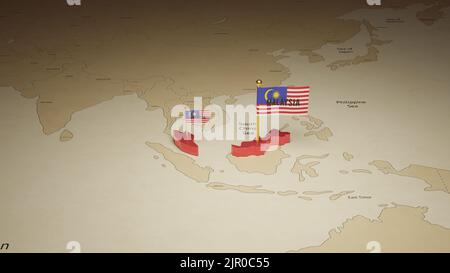 Carte colorée 3D de la Malaisie et modèle de poste de la journée de la liberté. Jour de l'indépendance offre promotion après la conception. Banque D'Images