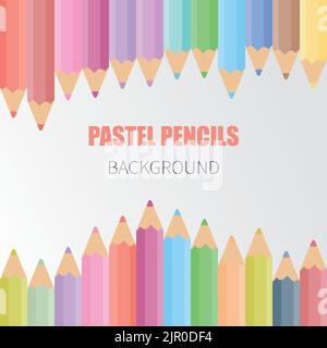 Retour à l'école avec des crayons pastel colorés sur fond de papier blanc. Illustration de Vecteur