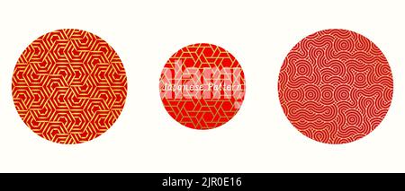Motif or rouge japonais, illustration de la texture du nouvel an, jeu d'icônes géométriques, arrière-plan de dessin au trait Banque D'Images
