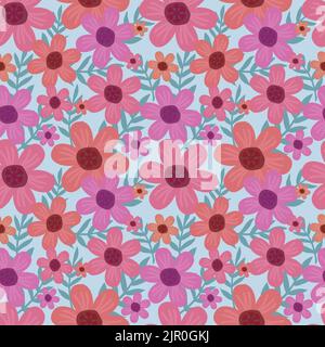Motif fleuri tendance dans les nombreuses sortes de fleurs. Motifs botaniques tropicaux dispersés au hasard. Texture vectorielle sans couture. Impression avec dessin à la main. Illustration de Vecteur
