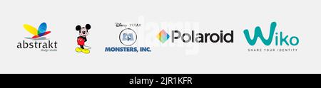 Ensemble de logos artistiques et design : logo Wiko, logo Monsters Inc, logo ABSTRAKT Adv., logo Mickey Mouse, logo Polaroid, Vecteur du logo Arts et Design Illustration de Vecteur