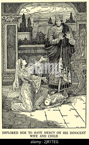 Il implora Mercy sur le RÉCIT de son épouse innocente et de son enfant D'HIVER, tiré du livre « Tales from Shakespeare » de William Shakespeare édité par Charles et Mary Lamb illustré par Louis Rhead, éditeur de New York, Londres, Harper & Bros en 1918 Banque D'Images