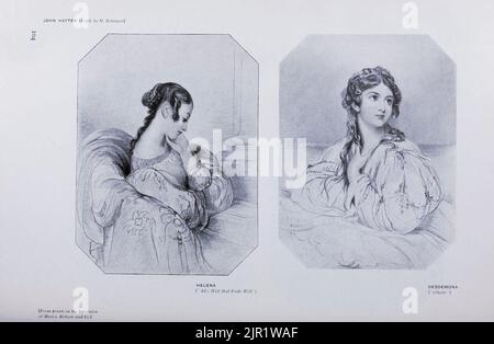Helena (tout est bien qui se termine bien) gauche DESDEMONA (Othello) droite par John Hayter (gravé par H. Robinson) du livre « Shakespeare dans l'art pictural » de Salaman, Malcolm Charles, 1855-1940; Holme, Charles, 1848-1923 Date de publication 1916 Publisher London, New York [etc.] : 'The Studio' ltd. Banque D'Images