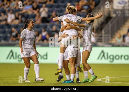 Les joueurs d'Orlando Pride célèbrent le but Celia Jimenez (Orlando Pride 13) lors du match de la National Women Soccer League entre NJ/NY Gotham FC et Orlan Banque D'Images
