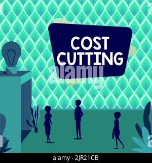 Réduction du coût de l'écriture manuscrite. Concept signifiant des mesures mises en œuvre pour réduire les dépenses et améliorer les bénéfices E collègues grimpant vers le haut de la montagne Banque D'Images
