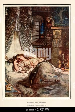 CHAMBRE DE LIT D'IMOGEN (Cymbeline Act II Scène 2) du livre ' Tales from Shakespeare ' de William Shakespeare édité par Charles et Mary Lamb illustré par Norman M. Price Publisher New York : Scribner ; Londres : T.C. ET E.C. Jack in 1915 Banque D'Images