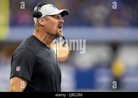 20 août 2022 : Matt Campbell, entraîneur-chef des Lions de Détroit, lors de la rencontre de la NFL entre les Lions de Détroit et les Colts d'Indianapolis au stade Lucas Oil d'Indianapolis, Indiana. Detroit défait Indianapolis 27-26. John Mersiits/CSM. Banque D'Images