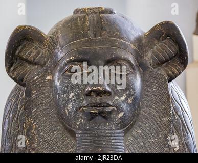 Le Caire, Musée égyptien, sphinx d'Amenemhat III, plus tard usurpé, trouvé à Tanis. Relativement inhabituel comme sa tête a des traits de lion (manie). Banque D'Images