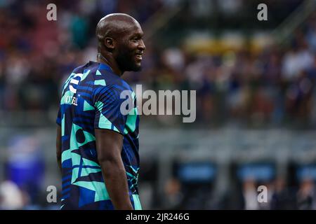 Milan, Italie. 20th août 2022. Romelu Lukaku du FC Internazionale souriant pendant la série Un match de football 2022/23 entre le FC Internazionale et Spezia Calcio au stade Giuseppe Meazza, Milan, Italie sur 20 août 2022 Credit: Agence de photo indépendante/Alamy Live News Banque D'Images