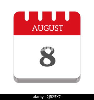 Icône de calendrier 8 août Banque D'Images