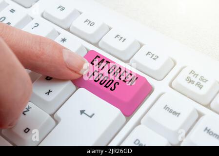 Texte d'écriture manger des aliments verts. Mot écrit sur manger plus de légumes régime sain végétarien végétalien personne -48649 Banque D'Images