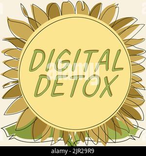 Affiche numérique Detox. Mot pour sans dispositifs électroniques déconnecter pour reconnecter le cadre non branché avec les feuilles et les fleurs autour et Banque D'Images