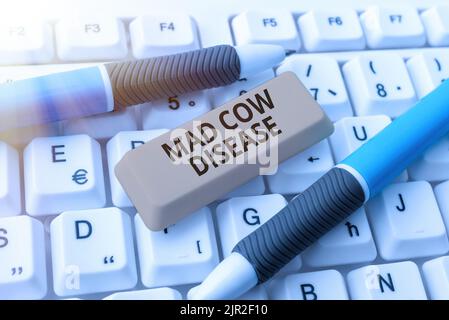 Affichage conceptuel maladie de la vache folle. Approche commerciale maladie létale neurodégénérative contagieuse manger de la viande -48579 Banque D'Images
