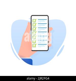Liste des tâches sur le smartphone. Liste de contrôle. Enquête en ligne. Illustration vectorielle. Illustration de Vecteur