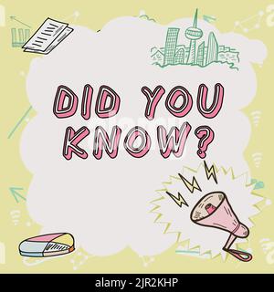 Texte montrant l'inspiration saviez-vous question. Vitrine d'affaires faits et chiffres amusants information connaissances générales messages importants présentés dans Banque D'Images