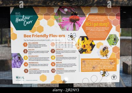 Tableau d'information des visiteurs sur les abeilles à RHS Garden Harlow Carr, Crag Lane, Beckwithshaw, Harrogate, Yorkshire, Angleterre, Royaume-Uni Banque D'Images